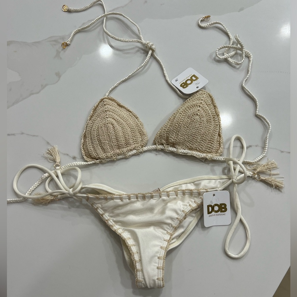 Cream Crochet Brazilian bikini set Small
